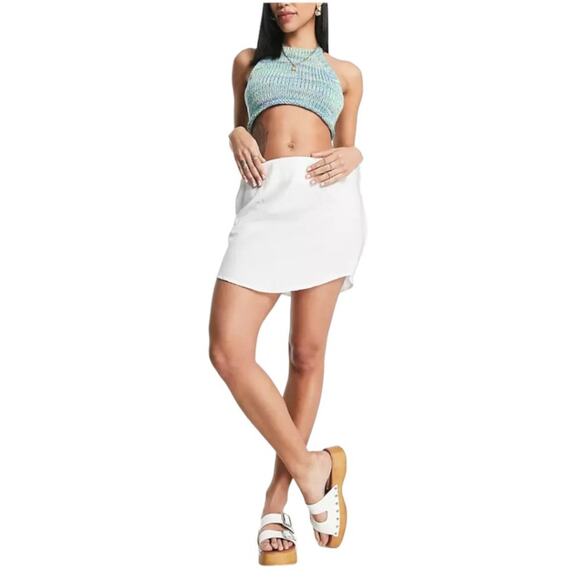 ASOS Design Linen Curved Hem Mini Skirt White Size 6 NWT - Picture 1 of 9